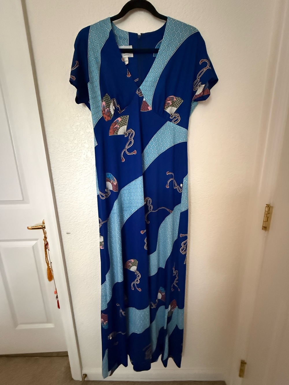 VINTAGE TORI RICHARD Authentic Hawaiian Honolulu blue fan print dress size M